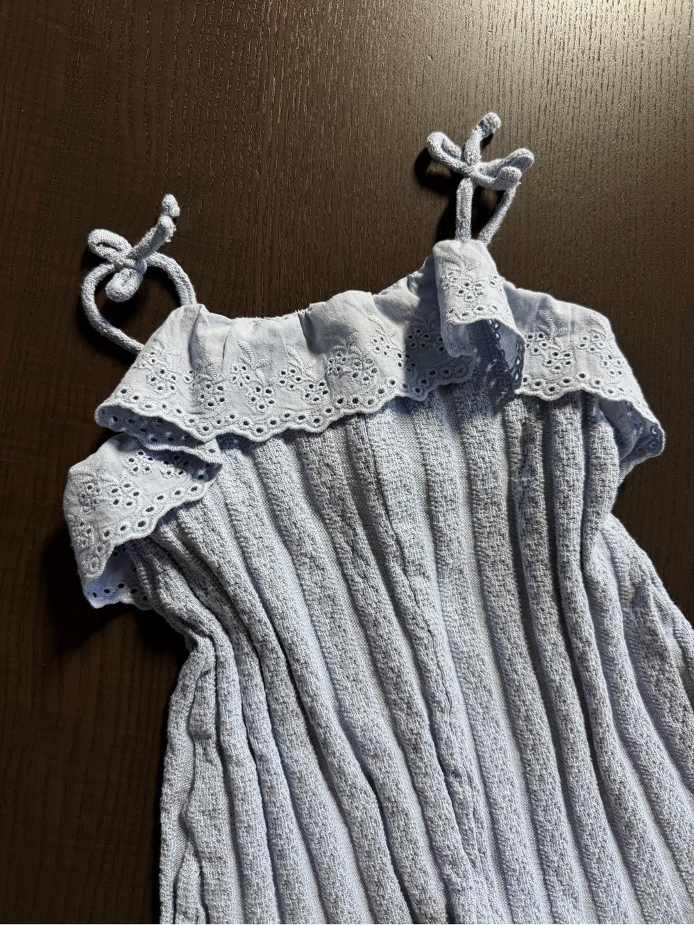 Girls' Light Blue Eyelet Ruffle Romper - Picture 2 of 5